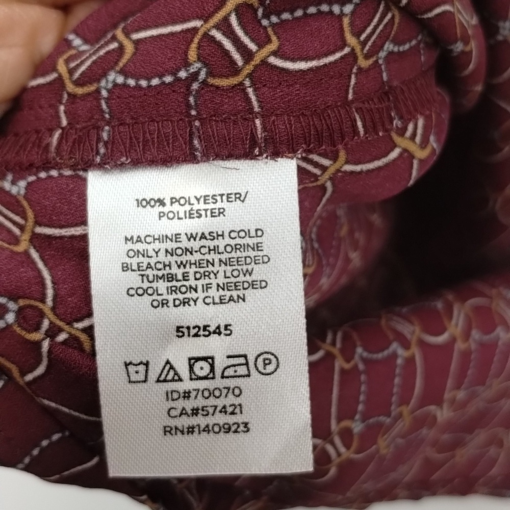 LOFT Blouse Size Small Chain Geometric Circle Print Long Sleeve Maroon - Picture 11 of 11